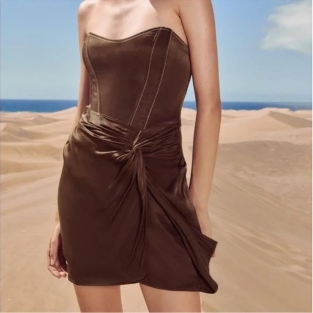 Zara Brown Strapless Dress